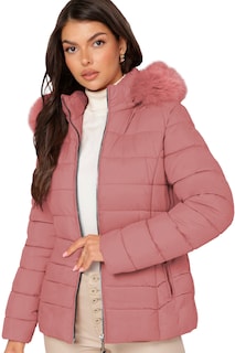Foto 1 | Chamarra Para Mujer Con Gorro Afelpado Poliéster Cálido Rosa Chico
