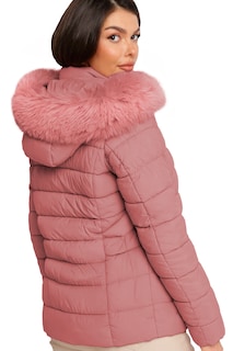 Foto 4 | Chamarra Para Mujer Con Gorro Afelpado Poliéster Cálido Rosa Chico