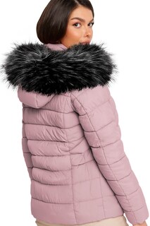 Foto 4 | Chamarra Con Gorro Afelpada Para Mujer Poliéster Cálido Rosa Palidoextra Grande