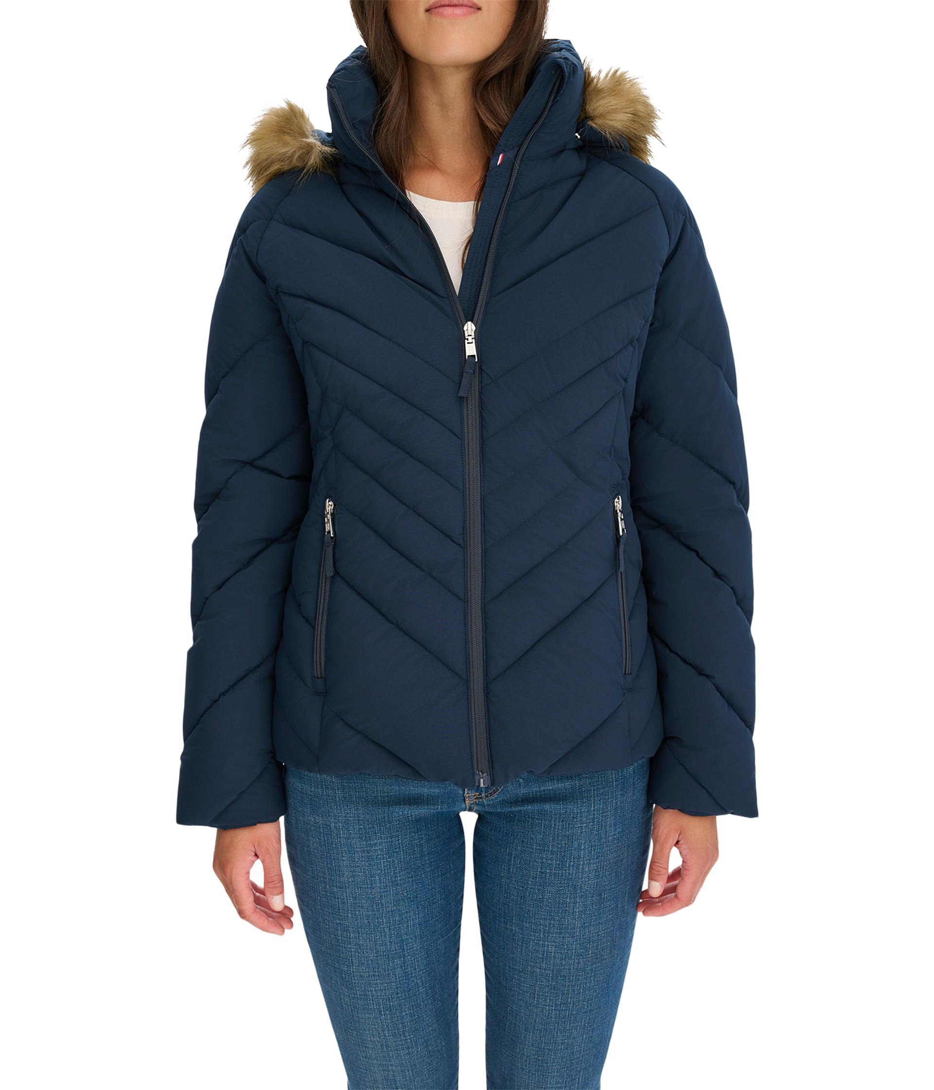 Foto 2 pulgar | Chaqueta Tommy Hilfiger Para Mujer, Acolchada Y Ribeteada De Piel Sintética, Color Azul Marino, Talla L - Venta I