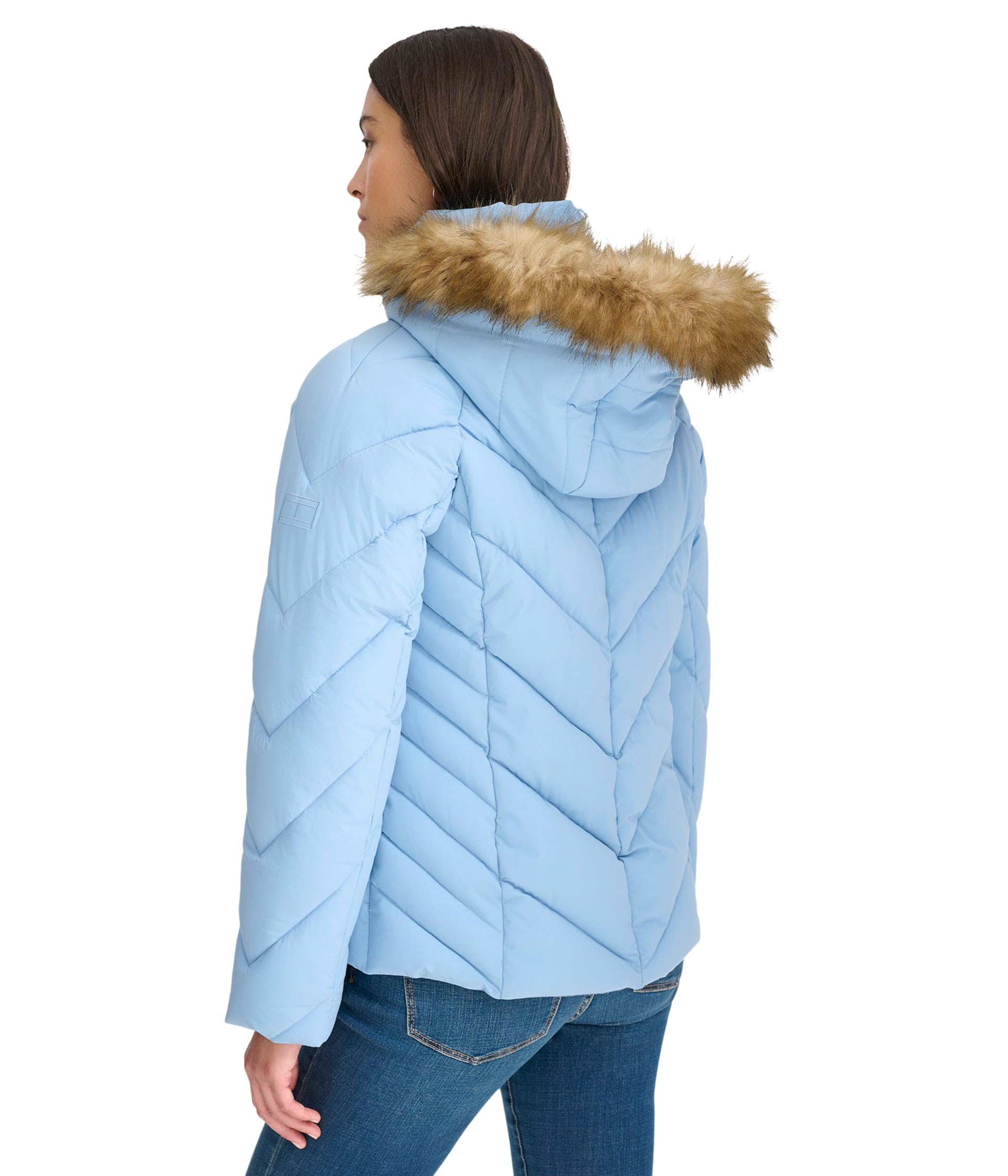 Foto 3 pulgar | Chaqueta Tommy Hilfiger de Piel Sintética con Ribetes Cortos y Acolchados para Mujer - Venta Internacional