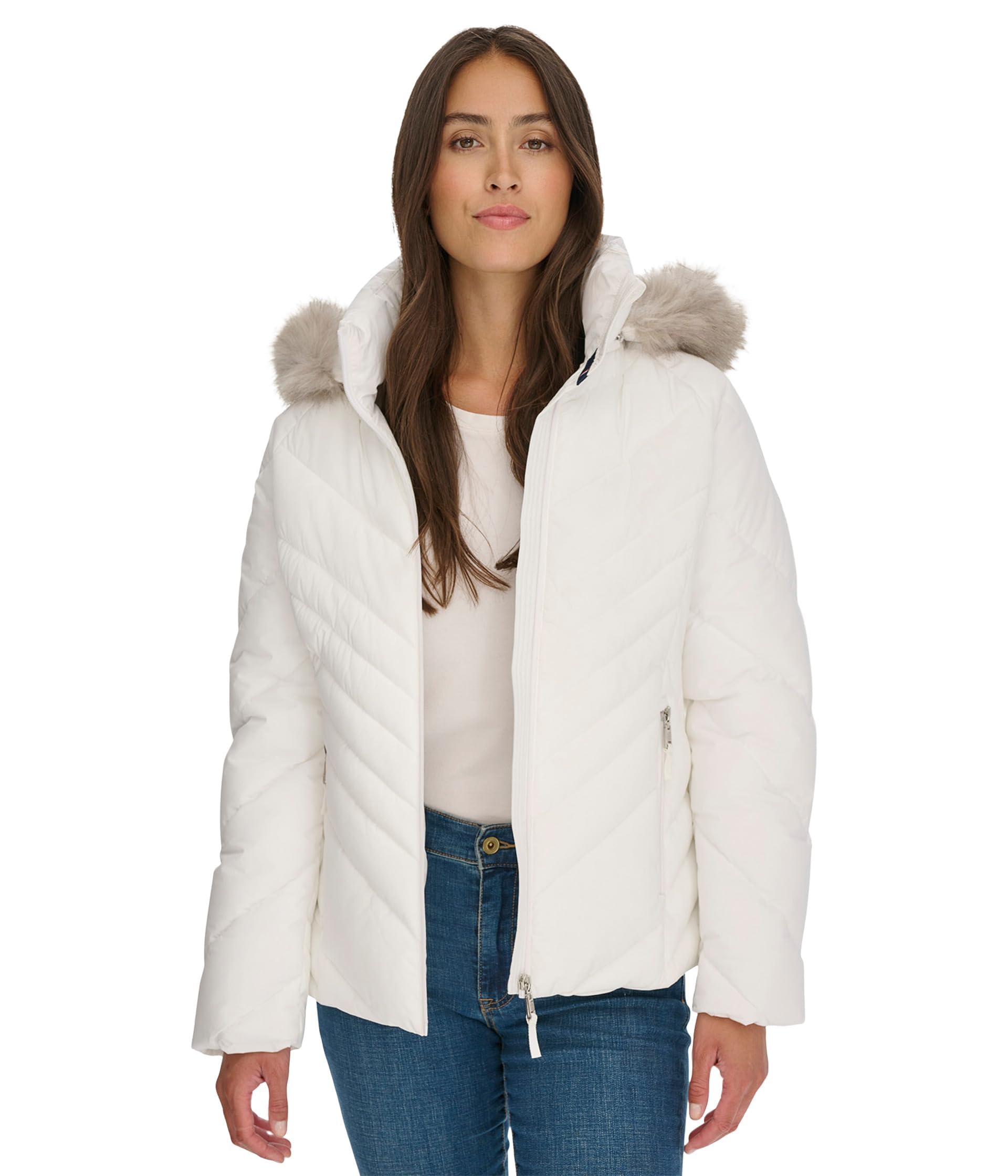 Foto 2 pulgar | Chamarra Tommy Hilfiger con Ribetes de Piel Sintética Acolchada Blanca para Mujer- Venta Internacional