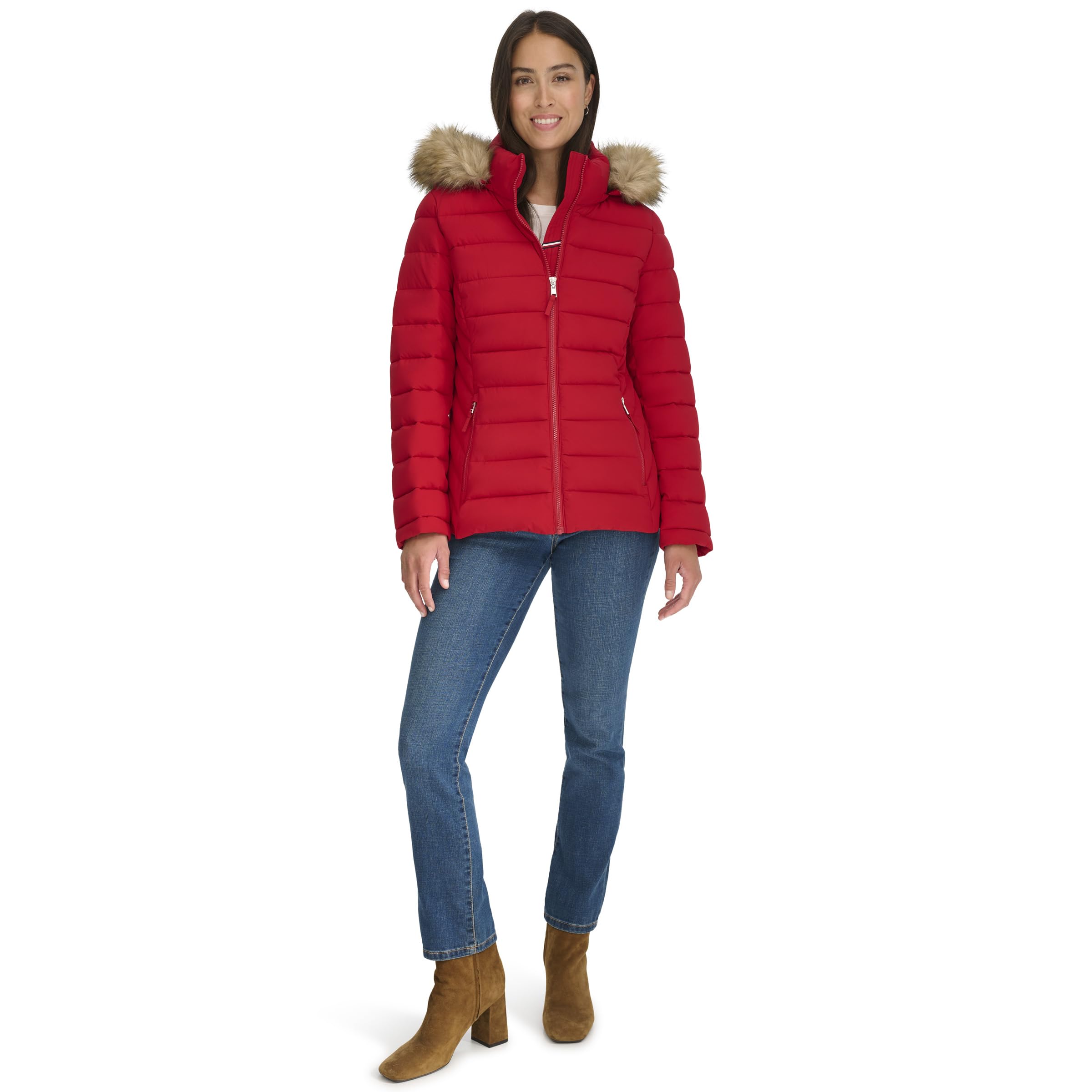 Foto 2 pulgar | Chamarra Tommy Hilfiger de Piel Sintética con Ribetes Cortos y Acolchados para Mujer - Venta Internacional