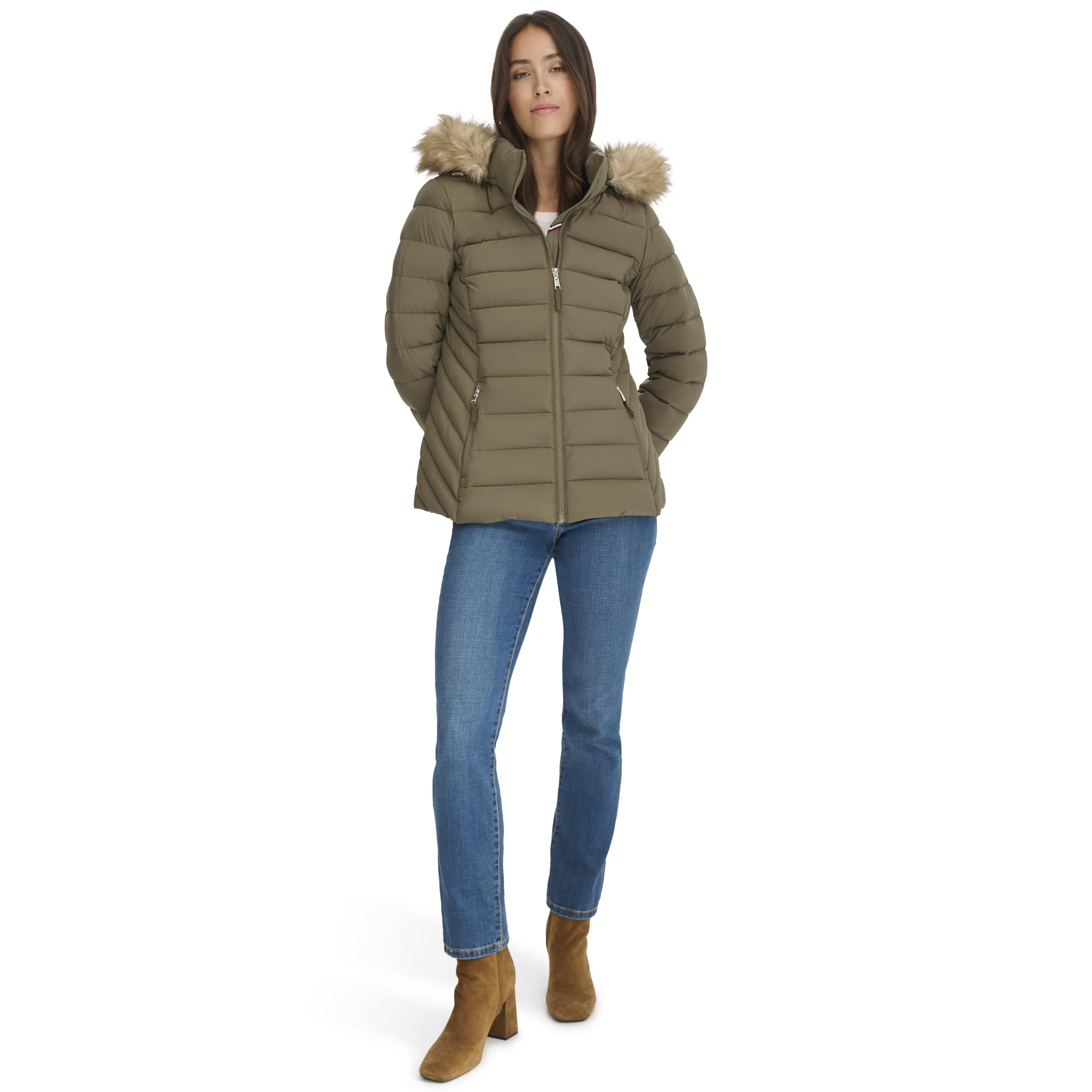 Foto 1 | Chamarra Tommy Hilfiger con Ribetes de Piel Sintética Corta y Acolchada - Venta Internacional