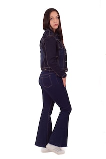 Foto 3 | Chamarra Denim Jacket Basica De Mezclilla Rigida Con Bolsillos Para Dama Azul Oscuro Pineda Jeans