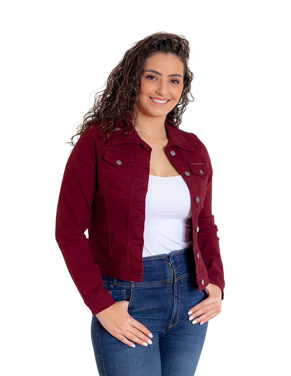 Foto 2 pulgar | Chamarra de Mezclilla Indicum Denim Vino para Mujer