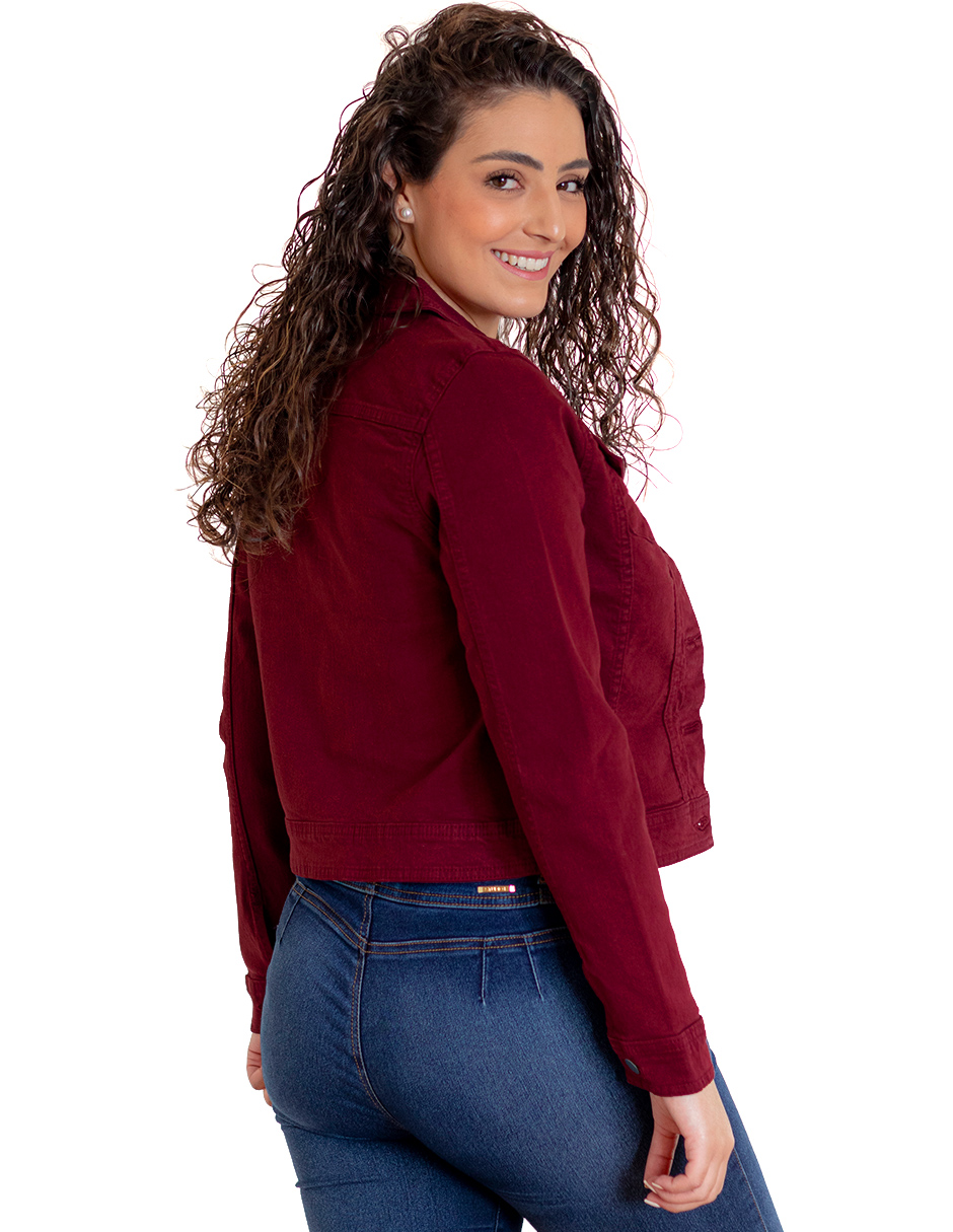Foto 4 pulgar | Chamarra de Mezclilla Indicum Denim Vino para Mujer