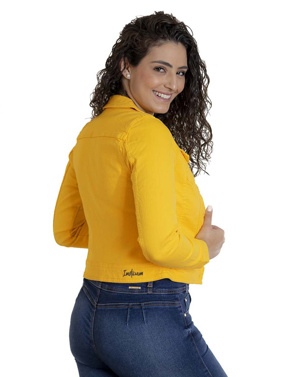 Foto 4 pulgar | Chamarra de Mezclilla Indicum Denim Amarillo para Mujer