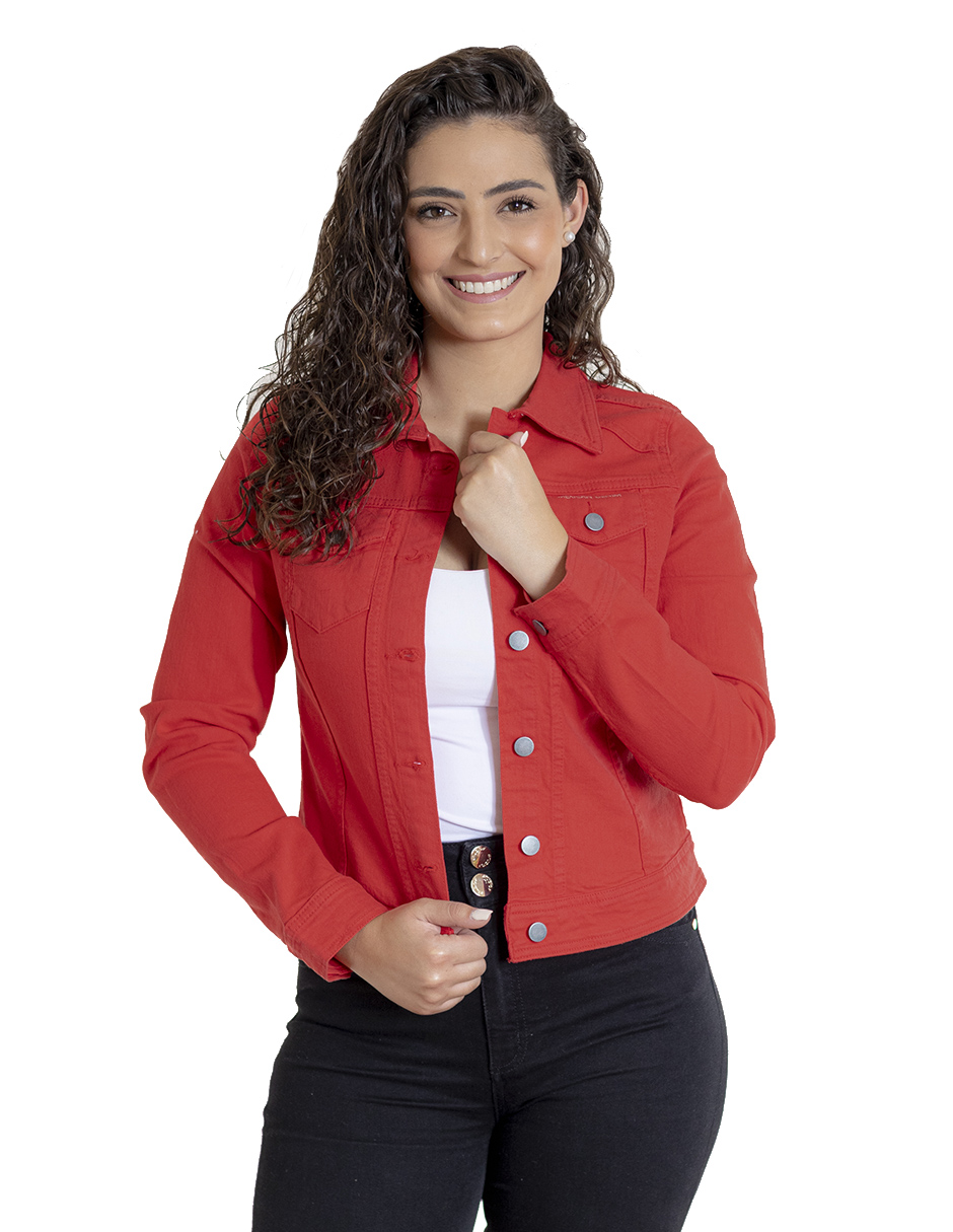 Foto 2 pulgar | Chamarra de Mezclilla Indicum Denim Roja para Mujer