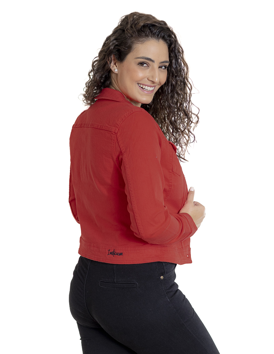Foto 3 | Chamarra de Mezclilla Indicum Denim Roja para Mujer