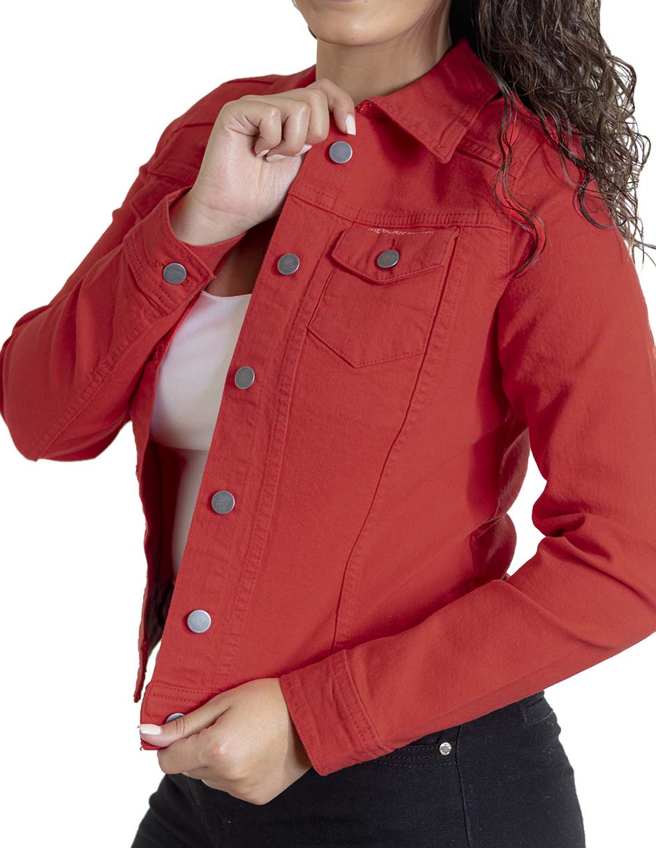Foto 6 pulgar | Chamarra de Mezclilla Indicum Denim Roja para Mujer