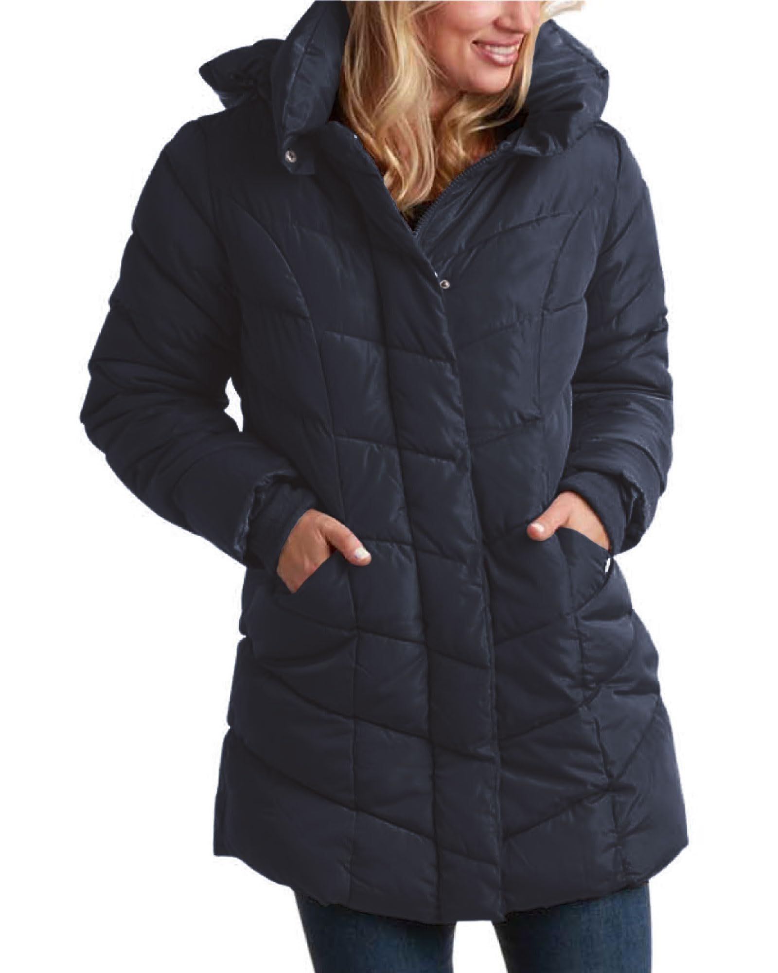Foto 2 pulgar | Chaqueta de Abrigo Steve Madden Larga Con Forma De V Acolchada Azul Marino - Venta Internacional