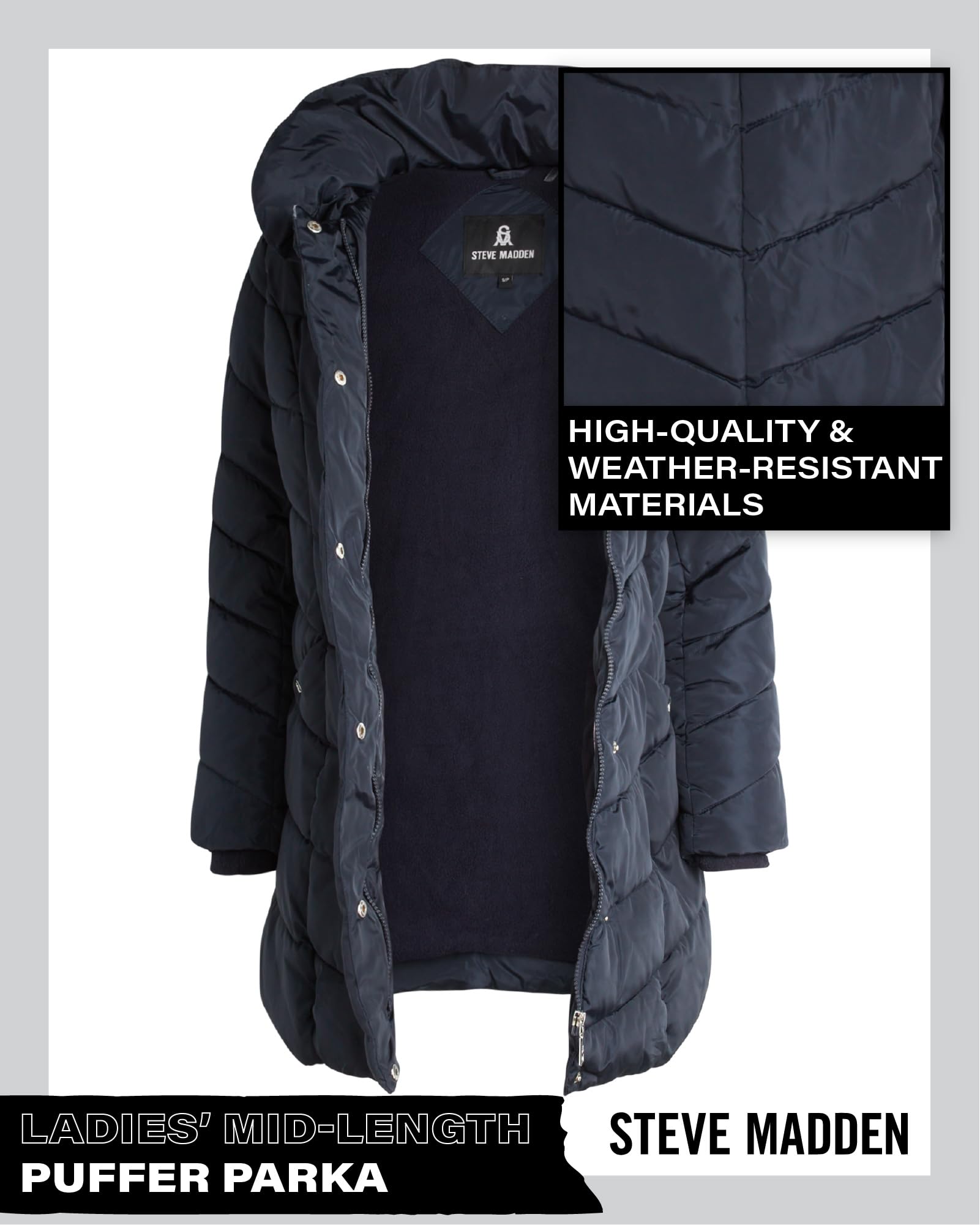 Foto 4 pulgar | Chaqueta de Abrigo Steve Madden Larga Con Forma De V Acolchada Azul Marino - Venta Internacional