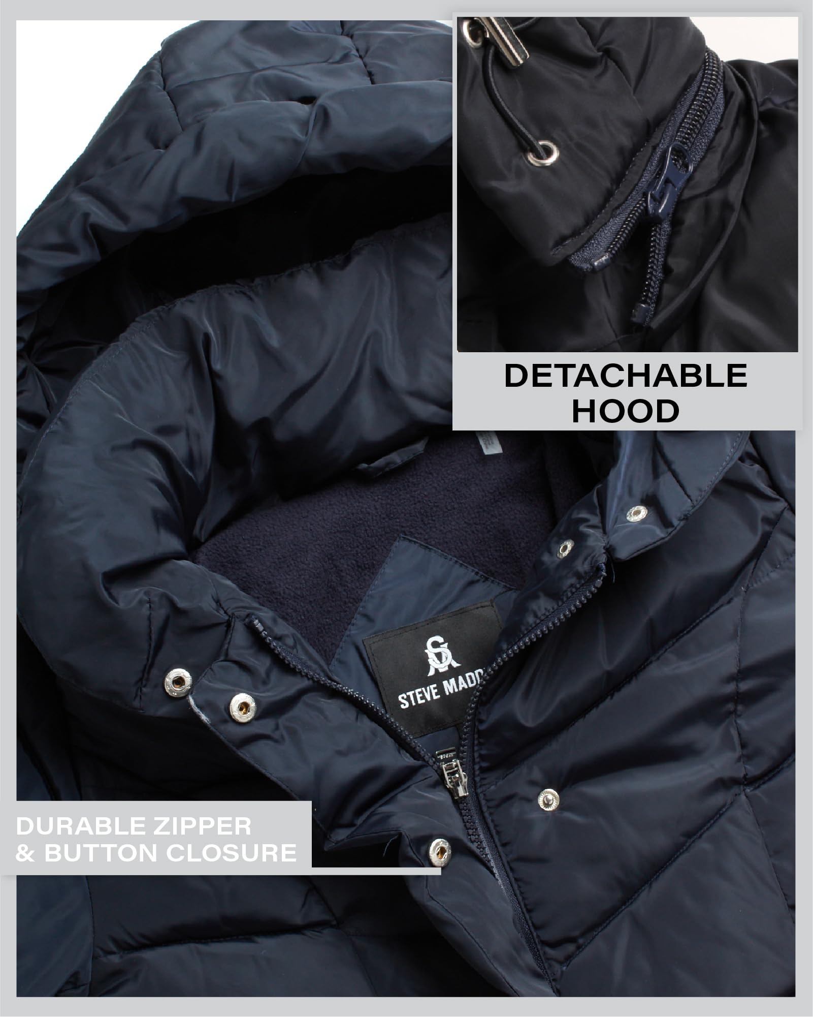 Foto 5 pulgar | Chaqueta de Abrigo Steve Madden Larga Con Forma De V Acolchada Azul Marino - Venta Internacional