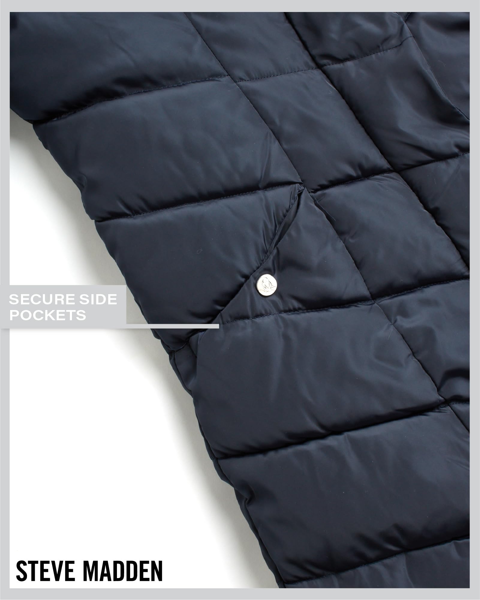 Foto 6 pulgar | Chaqueta de Abrigo Steve Madden Larga Con Forma De V Acolchada Azul Marino - Venta Internacional