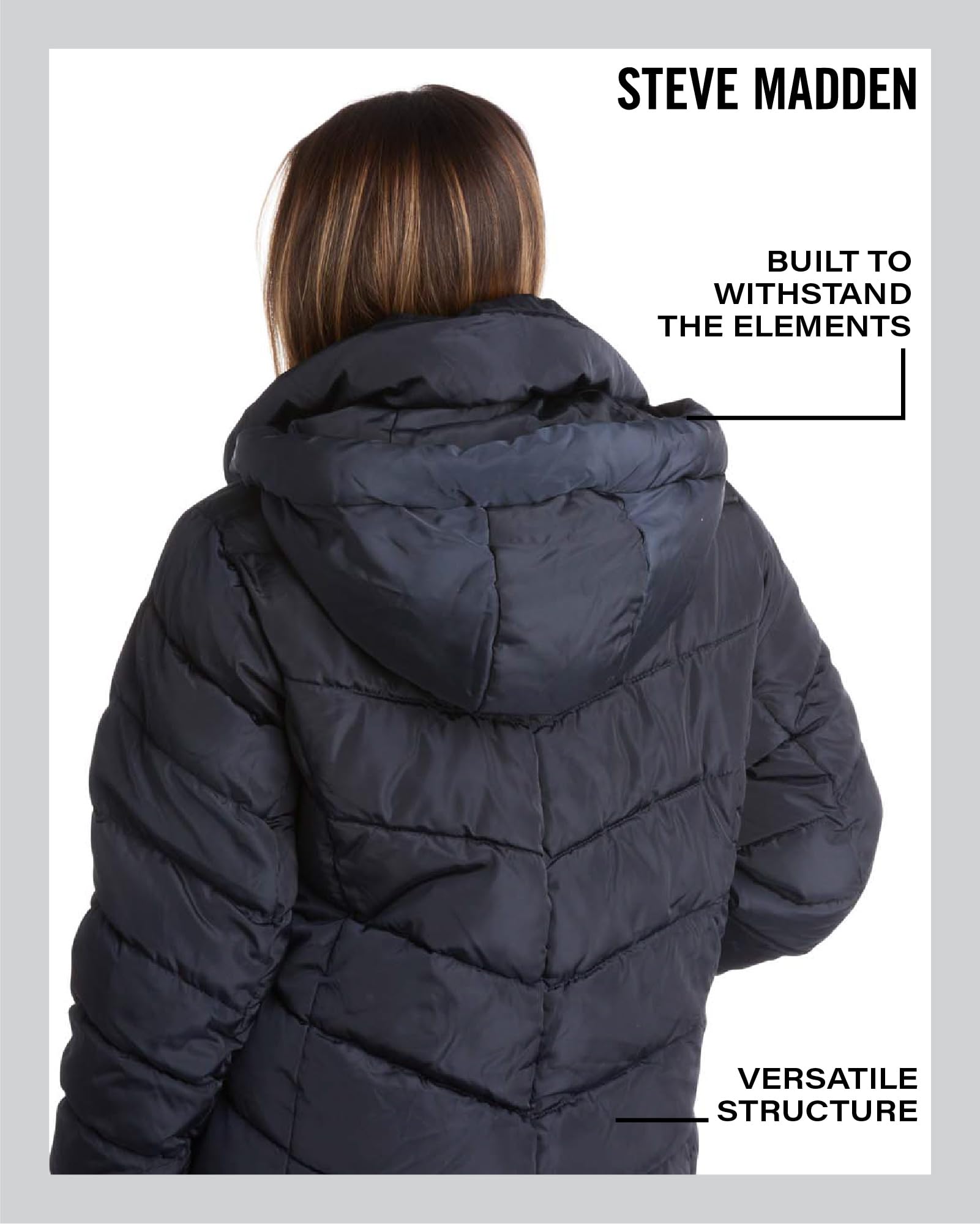 Foto 8 pulgar | Chaqueta de Abrigo Steve Madden Larga Con Forma De V Acolchada Azul Marino - Venta Internacional