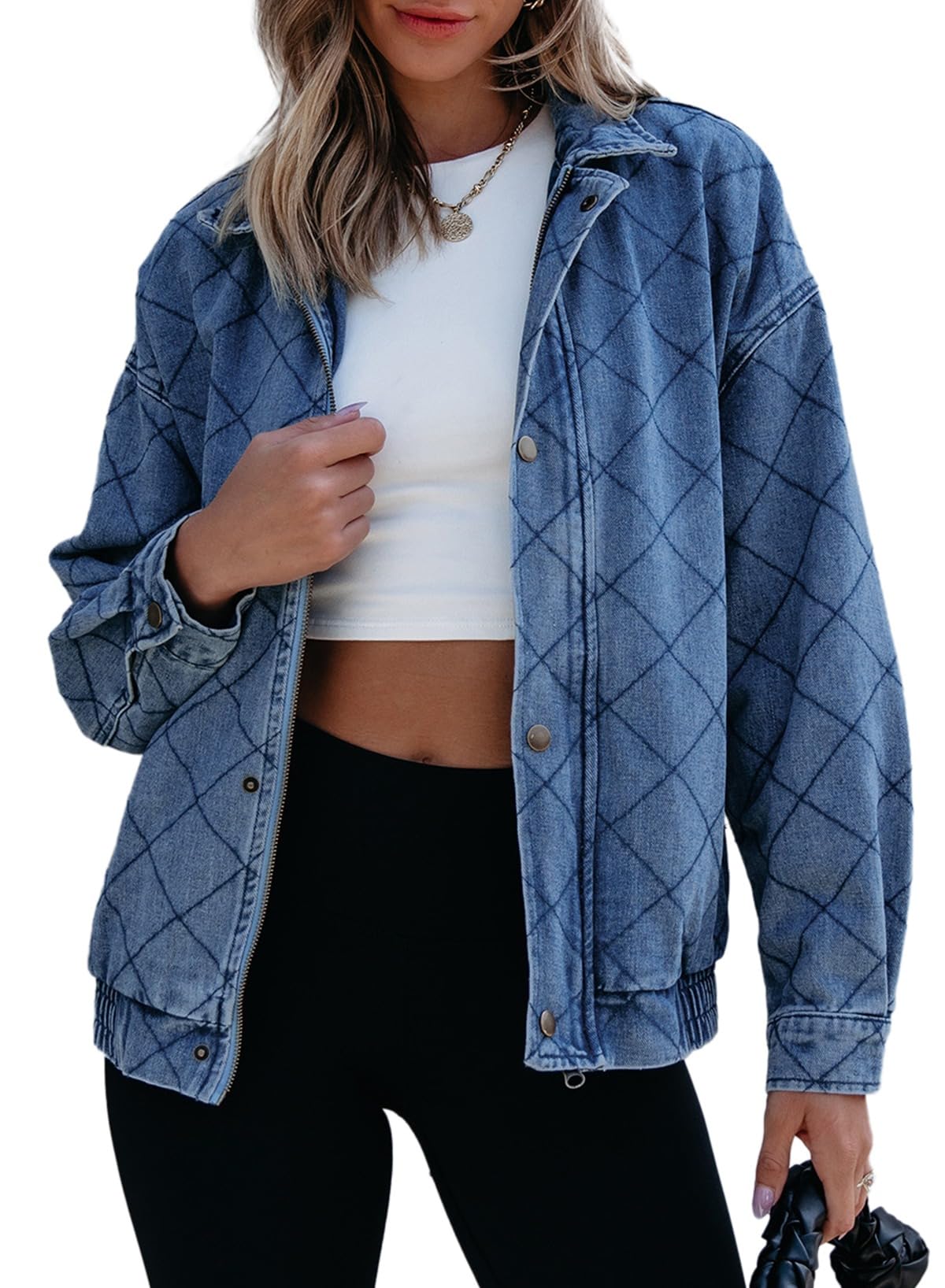 Foto 2 pulgar | Chaqueta Vaquera Sidefeel De Manga Larga Para Mujer, Color Azul Claro - Venta Internacional.