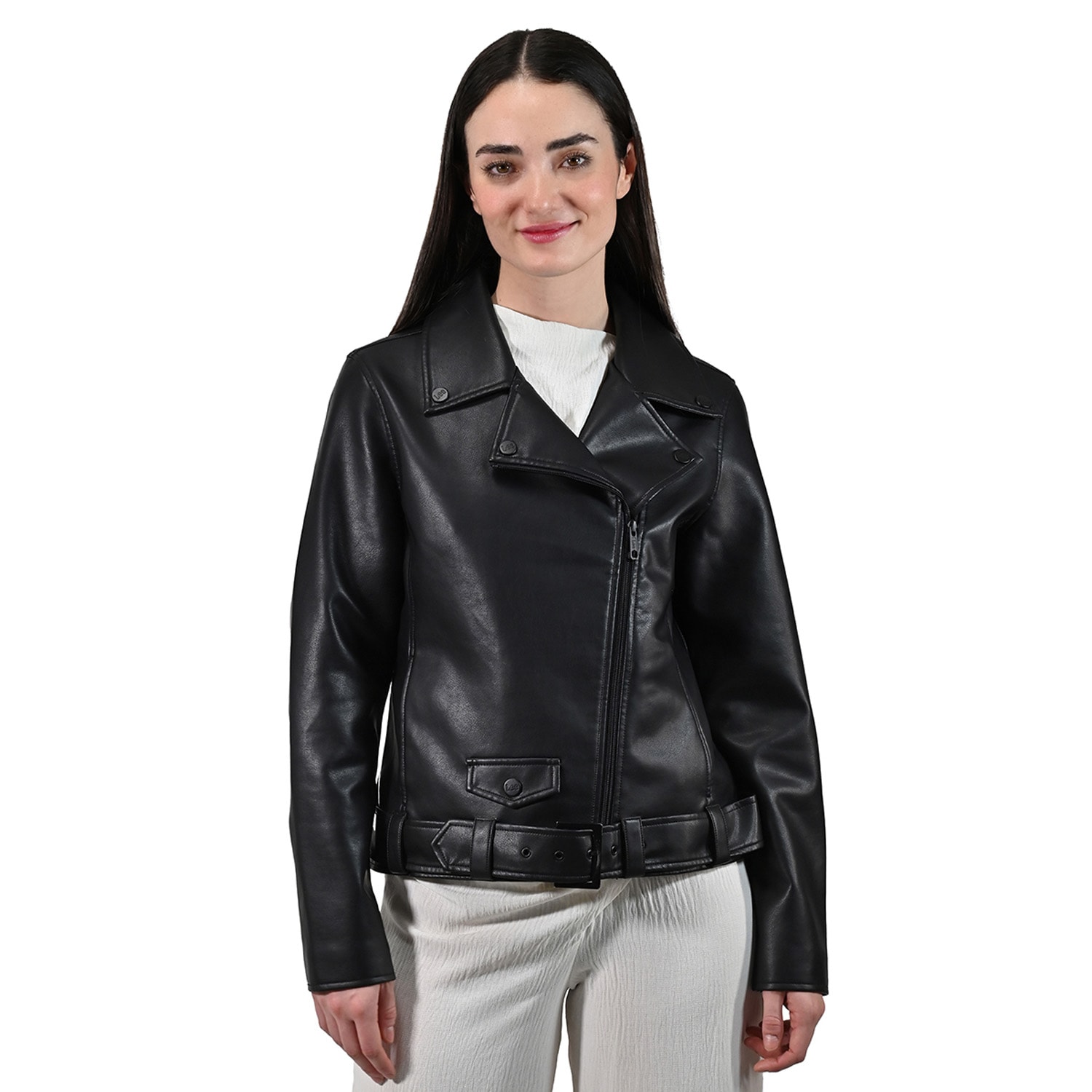Chamarra Biker de Piel Sintética Lee Negra para Mujer $1,260