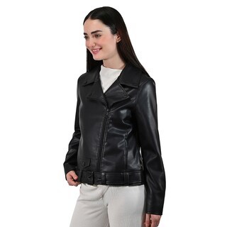 Foto 6 | Chamarra Biker de Piel Sintética Lee Negra para Mujer
