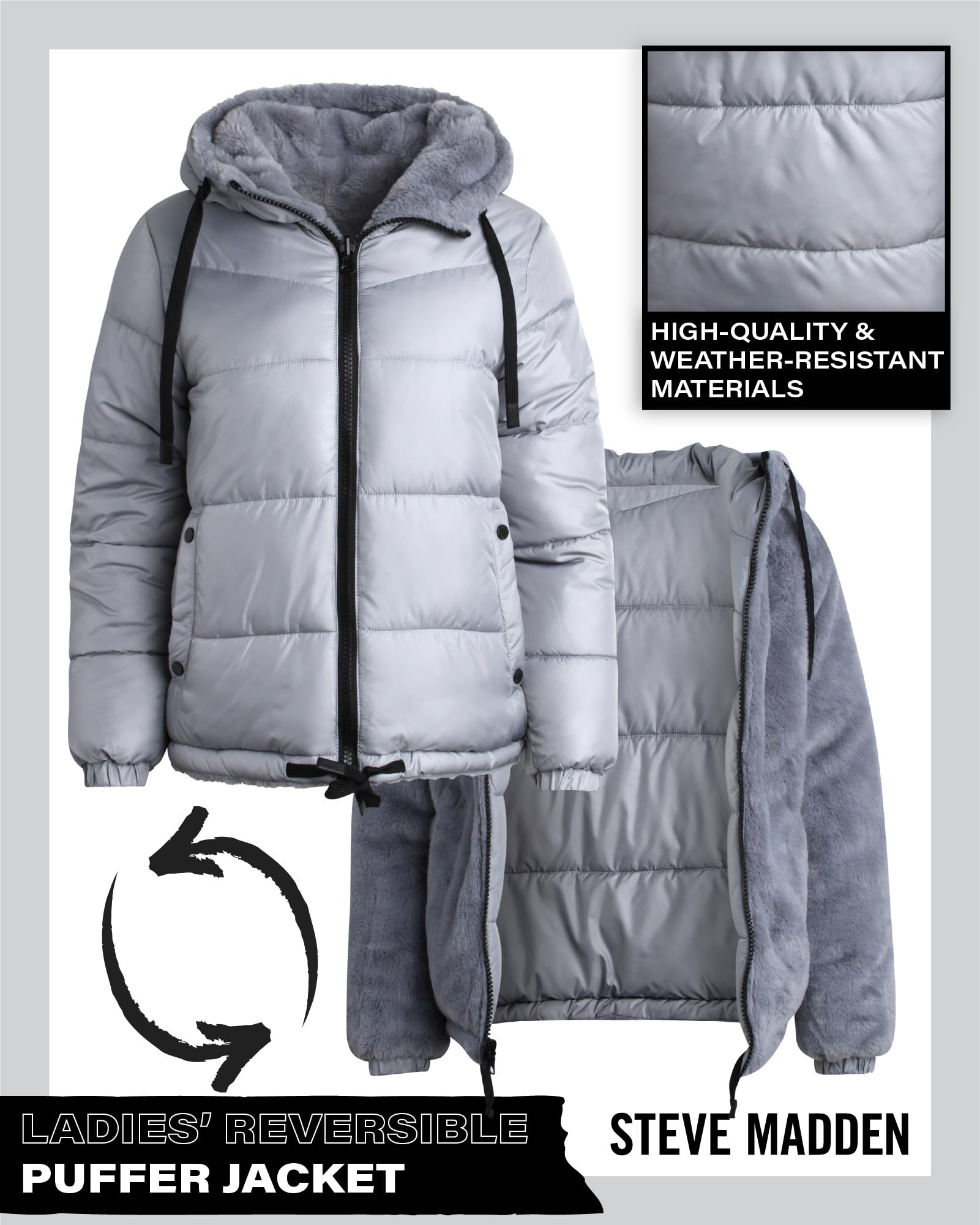 Foto 3 | Chaqueta de Invierno Steve Madden Heavyweight Reversible para Mujer - Venta Internacional
