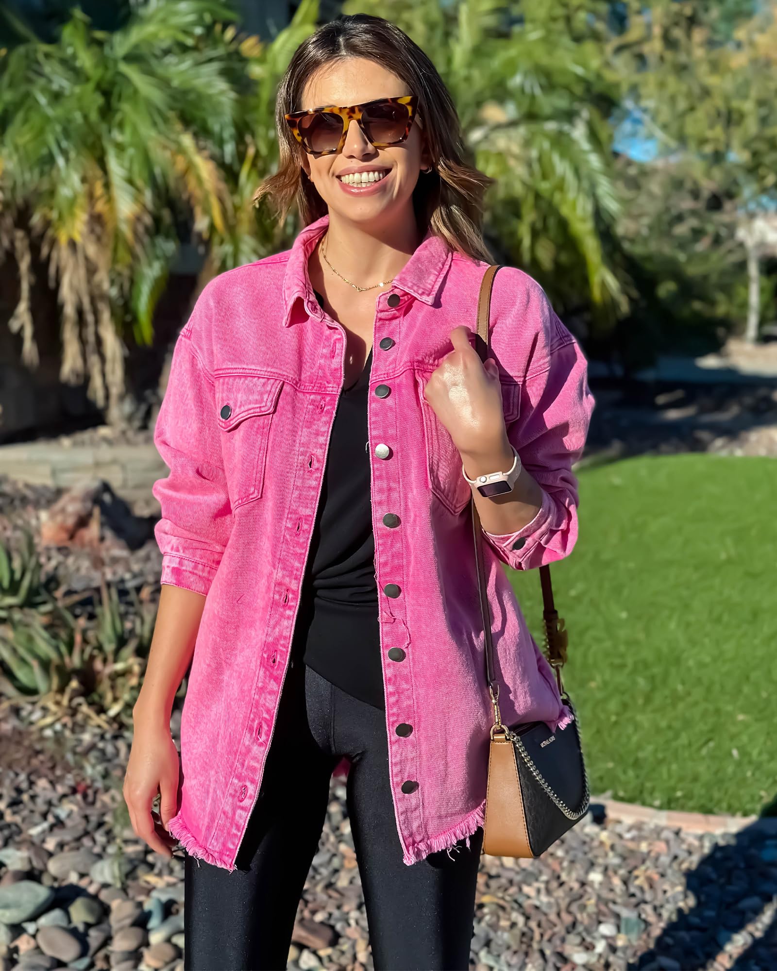 Foto 3 pulgar | Chaqueta Vaquera Luvamia Fashion Para Mujer, Manga Larga, Gran Tamaño, Rosa - Venta Internacional.
