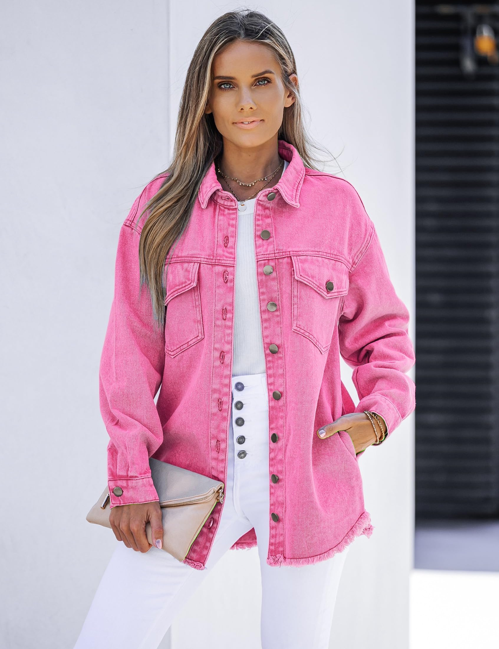 Foto 5 pulgar | Chaqueta Vaquera Luvamia Fashion Para Mujer, Manga Larga, Gran Tamaño, Rosa - Venta Internacional.