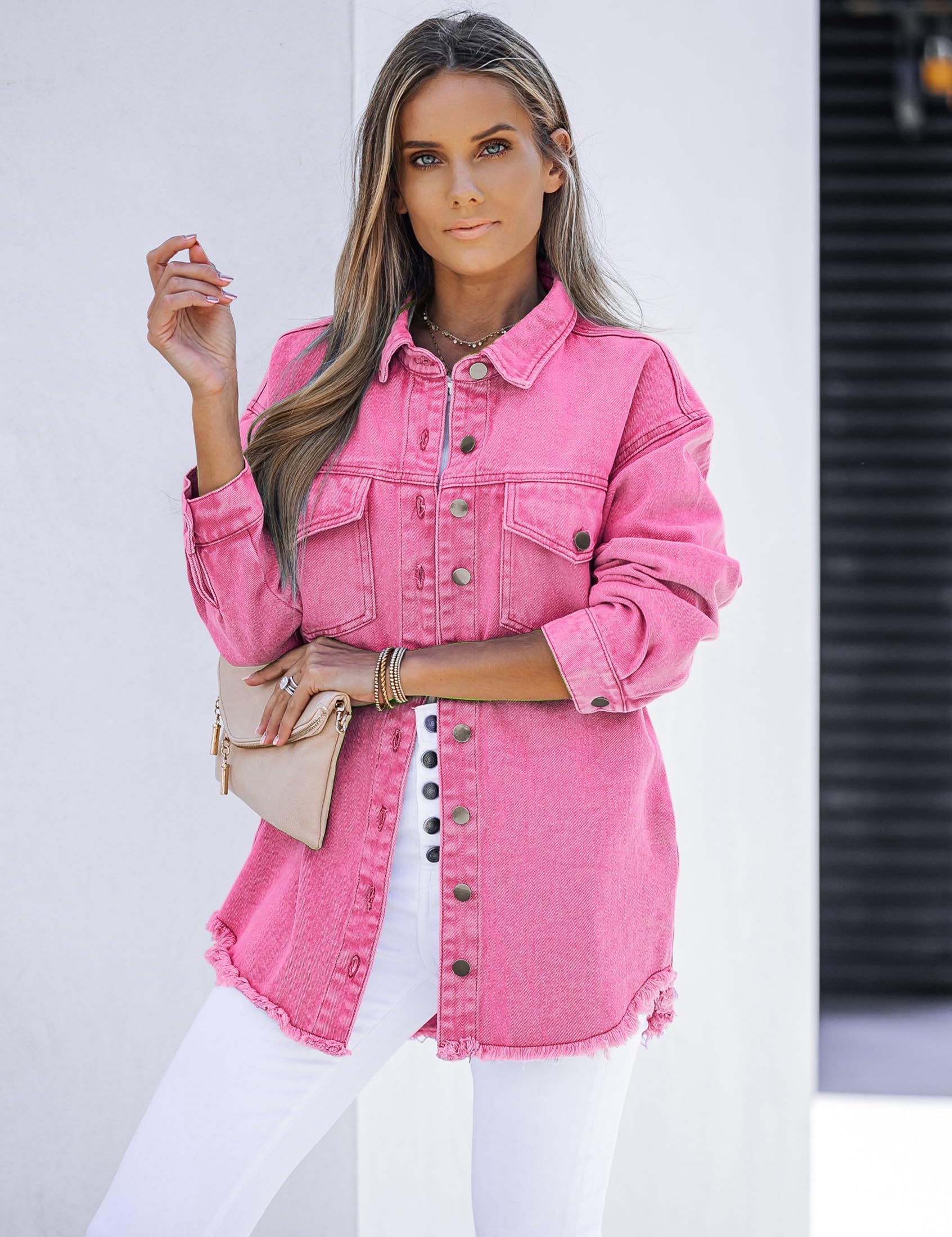 Foto 5 | Chaqueta Vaquera Luvamia Fashion Para Mujer, Manga Larga, Gran Tamaño, Rosa - Venta Internacional.