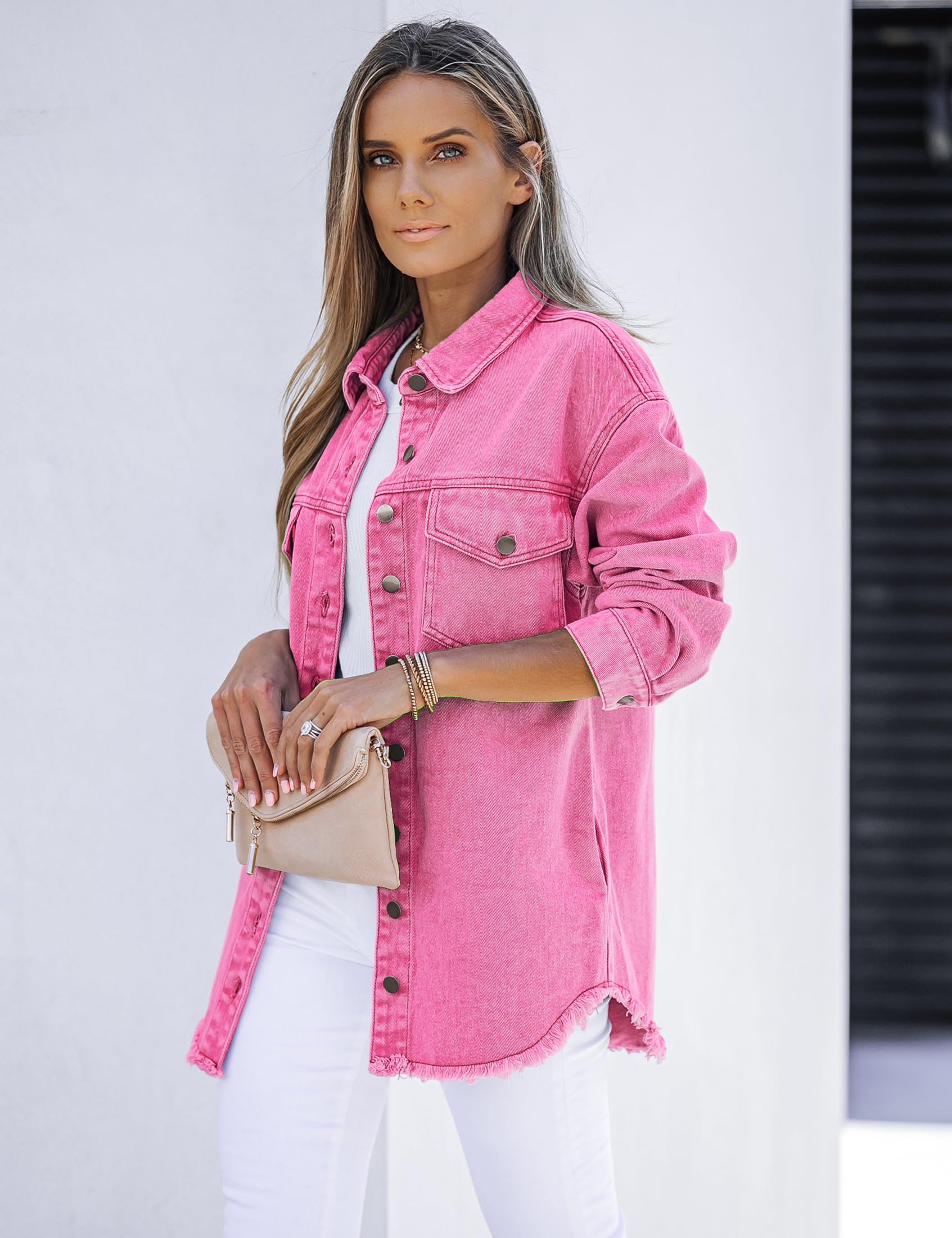 Foto 7 pulgar | Chaqueta Vaquera Luvamia Fashion Para Mujer, Manga Larga, Gran Tamaño, Rosa - Venta Internacional.
