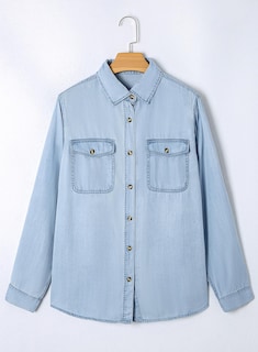 Foto 3 | Camisa Elegante De Mezclilla Con Botones Para Mujer, Manga Larga, Cuello En V - Venta Internacional.
