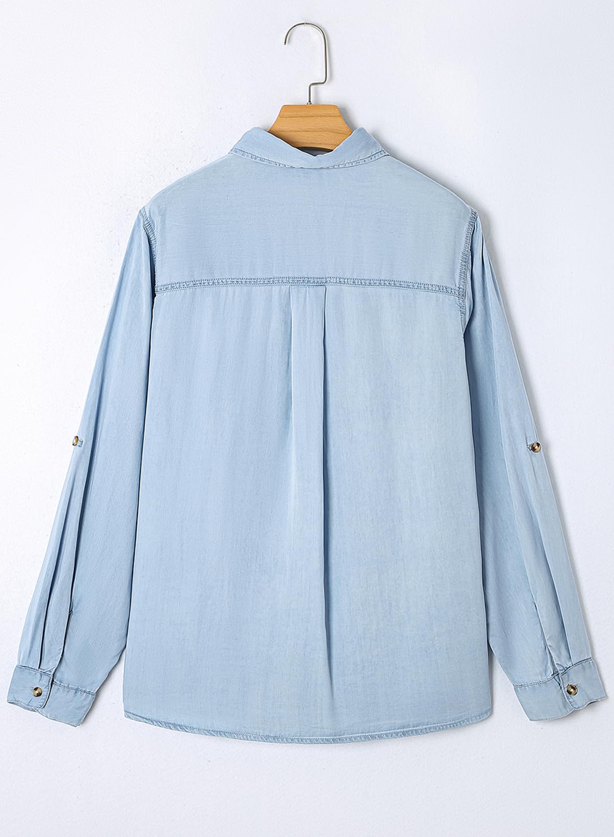 Foto 5 pulgar | Camisa Elegante De Mezclilla Con Botones Para Mujer, Manga Larga, Cuello En V - Venta Internacional.