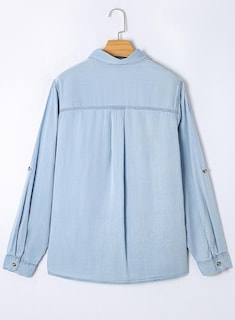 Foto 4 | Camisa Elegante De Mezclilla Con Botones Para Mujer, Manga Larga, Cuello En V - Venta Internacional.