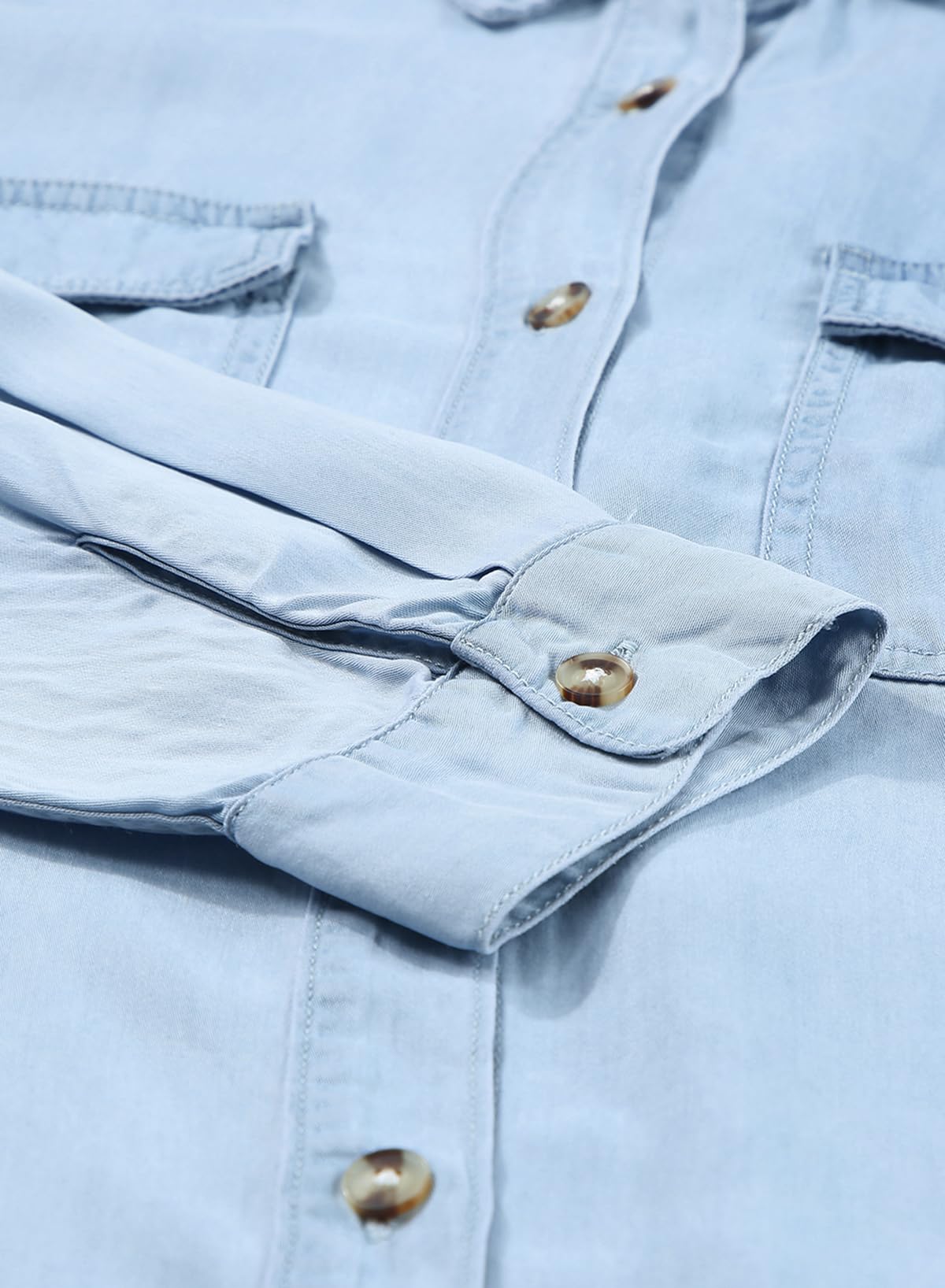 Foto 6 pulgar | Camisa Elegante De Mezclilla Con Botones Para Mujer, Manga Larga, Cuello En V - Venta Internacional.