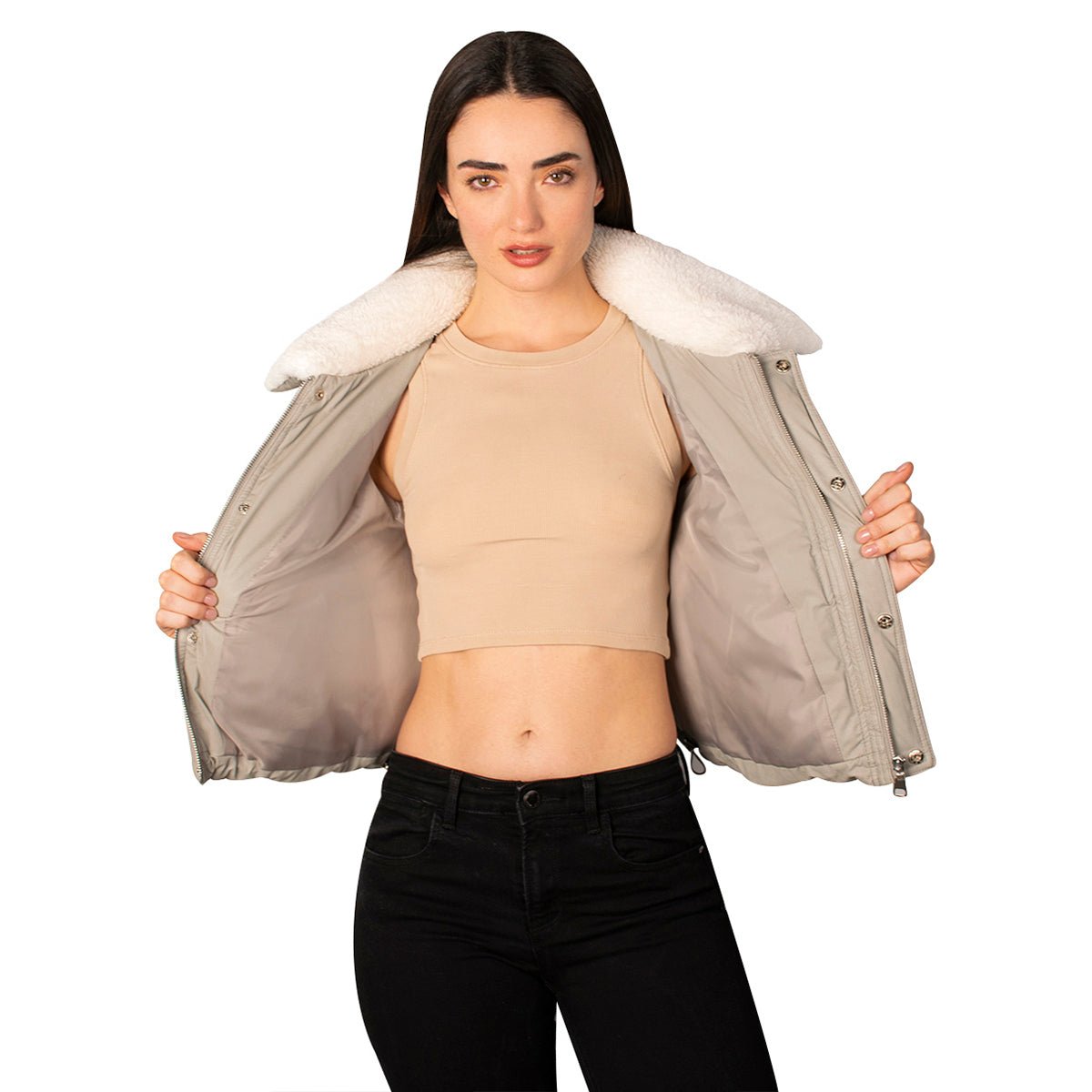Foto 3 pulgar | Chamarra Greenlander Vinil Cuello Peluche Para Mujer