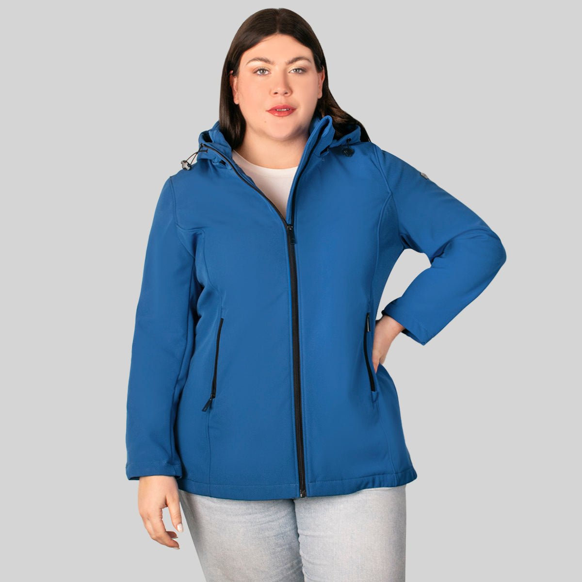 Foto 1 | Chamarra Greenlander Softshell Azul Impermeable Entallada Y Con Capucha Tallas Extra Para Mujer