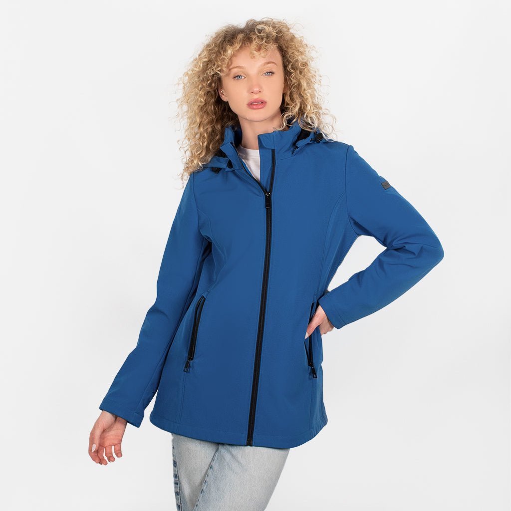 Foto 2 pulgar | Chamarra Greenlander Softshell Azul Impermeable Entallada Y Con Capucha Para Mujer