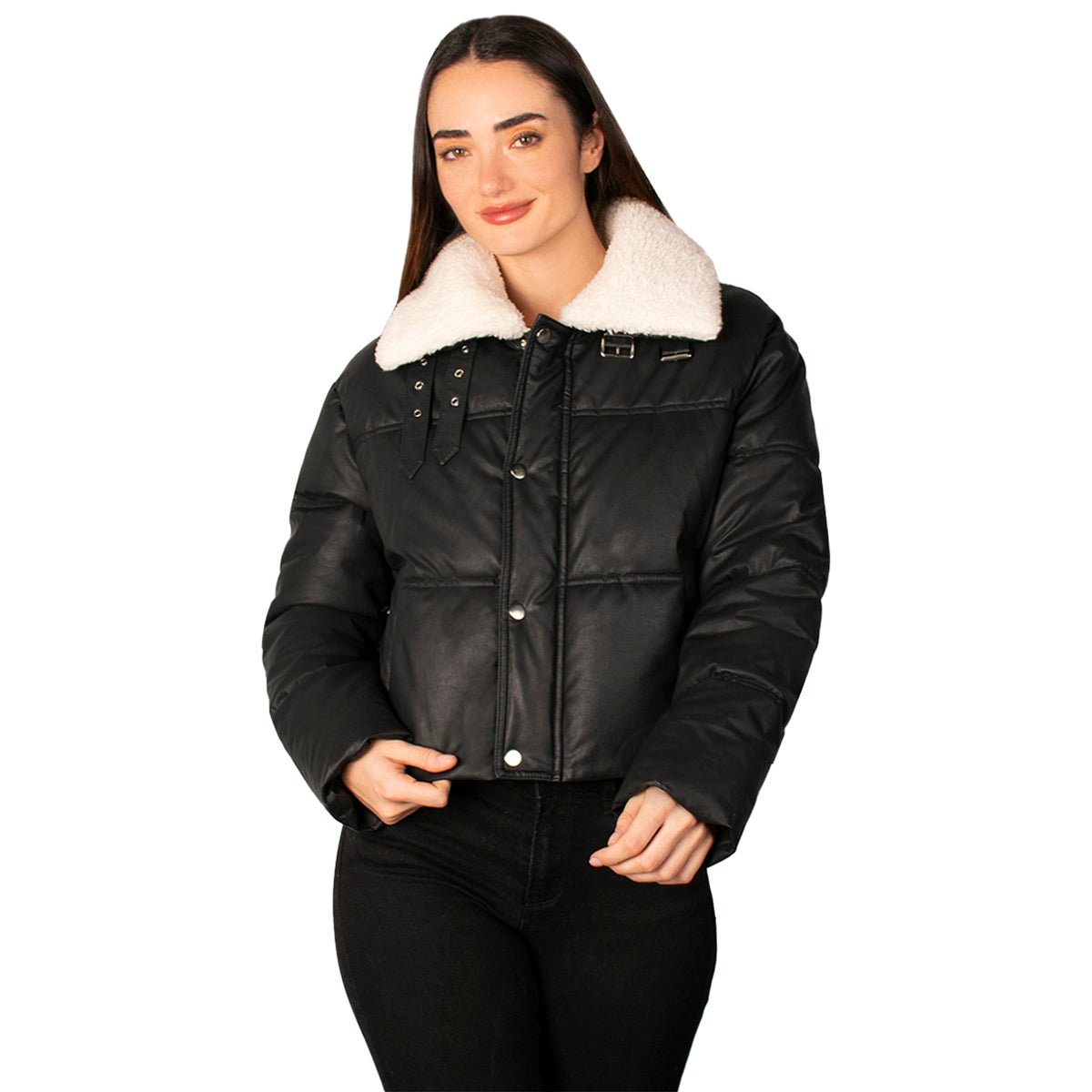 Foto 2 pulgar | Chamarra Greenlander Vinil Cuello Peluche Para Mujer