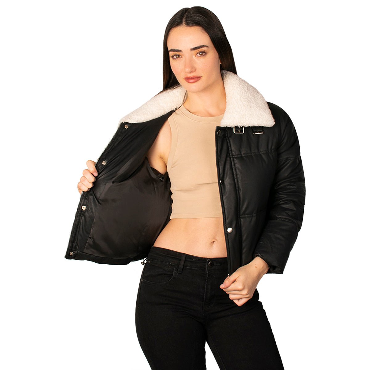 Foto 2 | Chamarra Greenlander Vinil Cuello Peluche Para Mujer