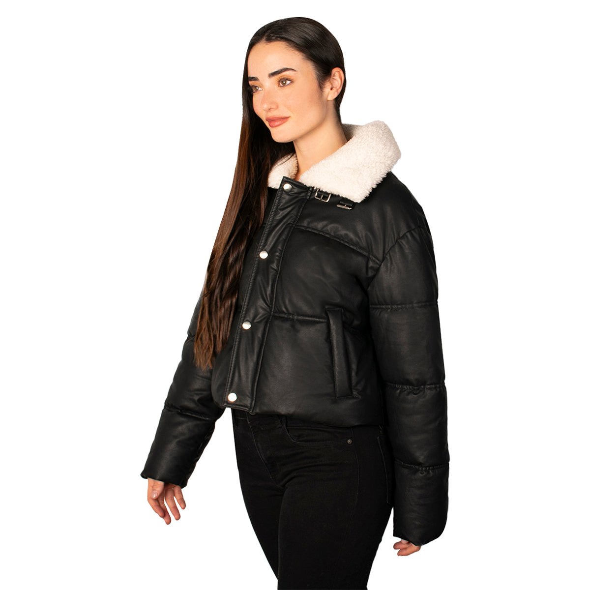 Foto 5 pulgar | Chamarra Greenlander Vinil Cuello Peluche Para Mujer