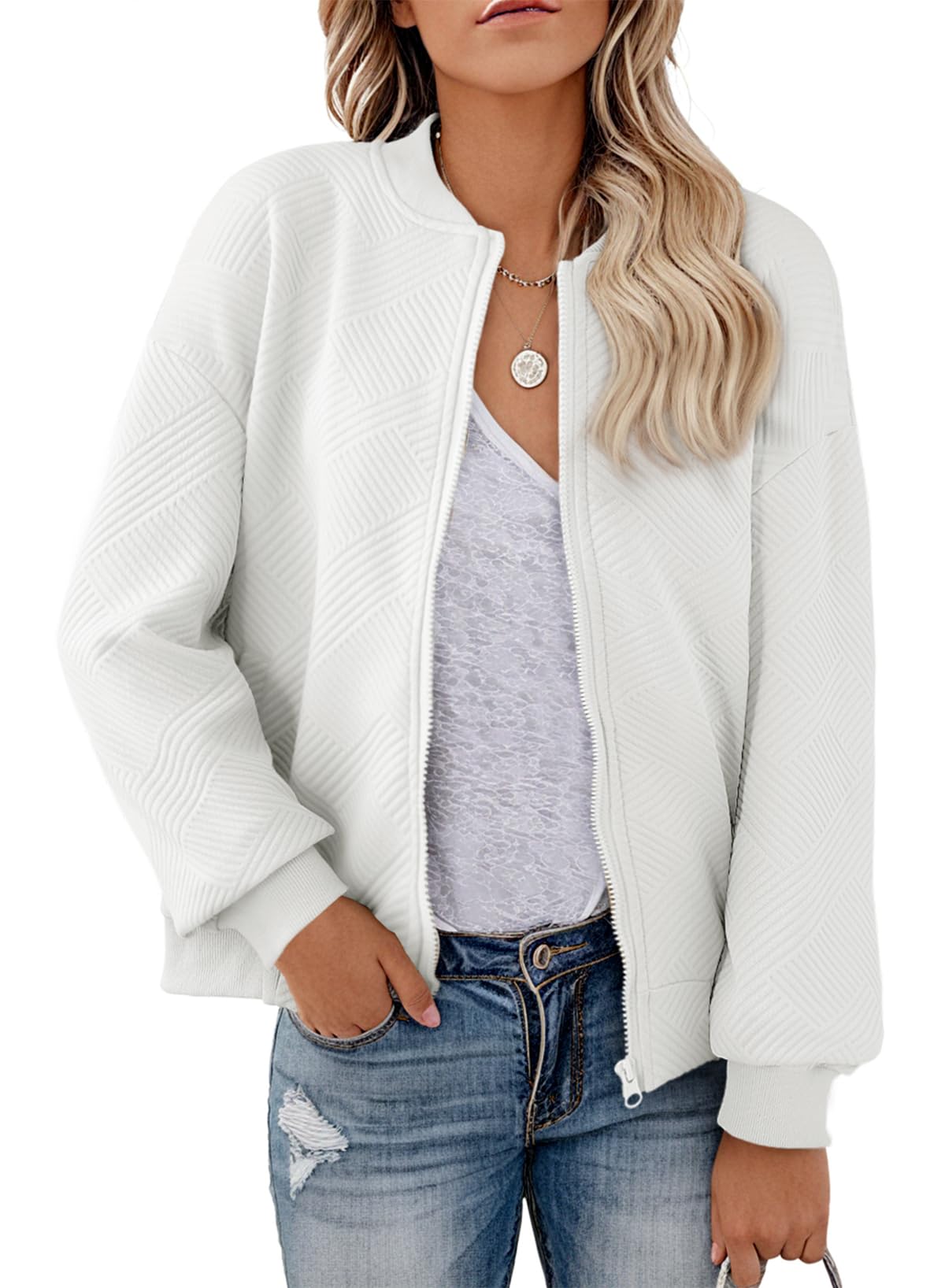 Foto 2 pulgar | Chaqueta Bomber Evaless, Ligera, Para Mujer, Color Blanco, Talla L - Venta Internacional.