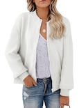 Chaqueta Bomber Evaless, Ligera, Para Mujer, Color Blanco, Talla L - Venta Internacional.