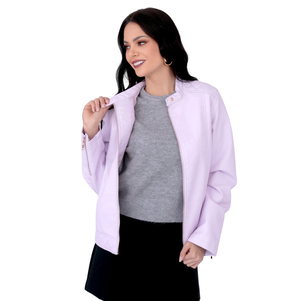 Chamarra De Vinipiel Para Mujer Lila