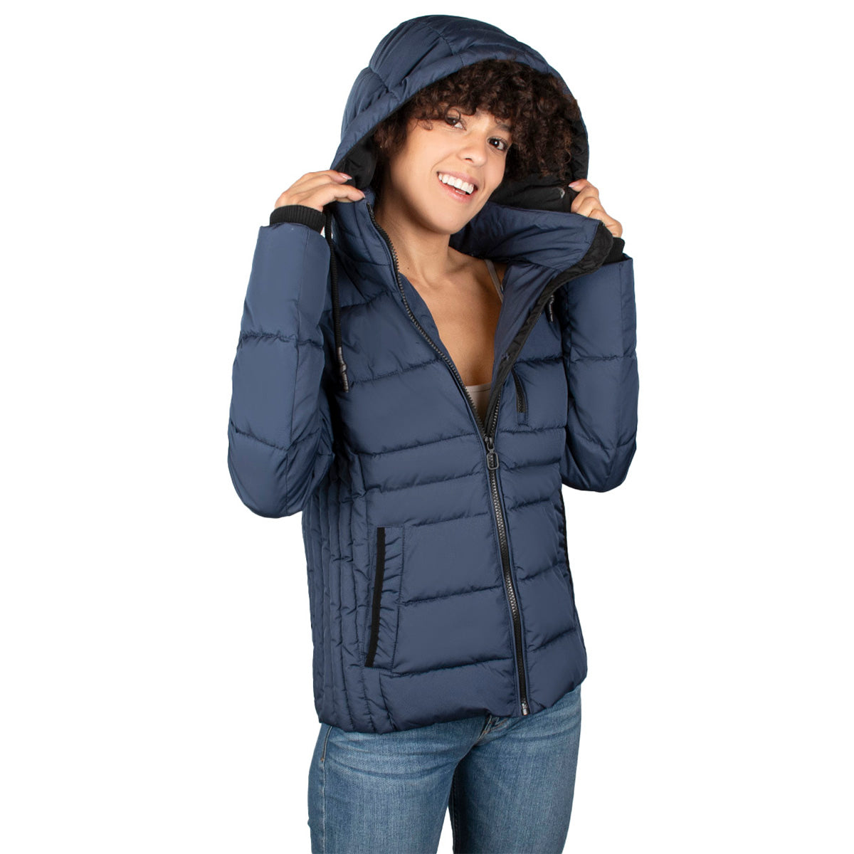 Foto 4 | Chamarra Greenlander Capitonada Gorro Ajustable Azul Marino Para Mujer