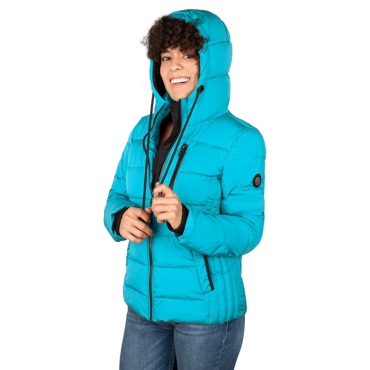 Foto 4 pulgar | Chamarra Greenlander Capitonada Gorro Ajustable Azul Claro Para Mujer