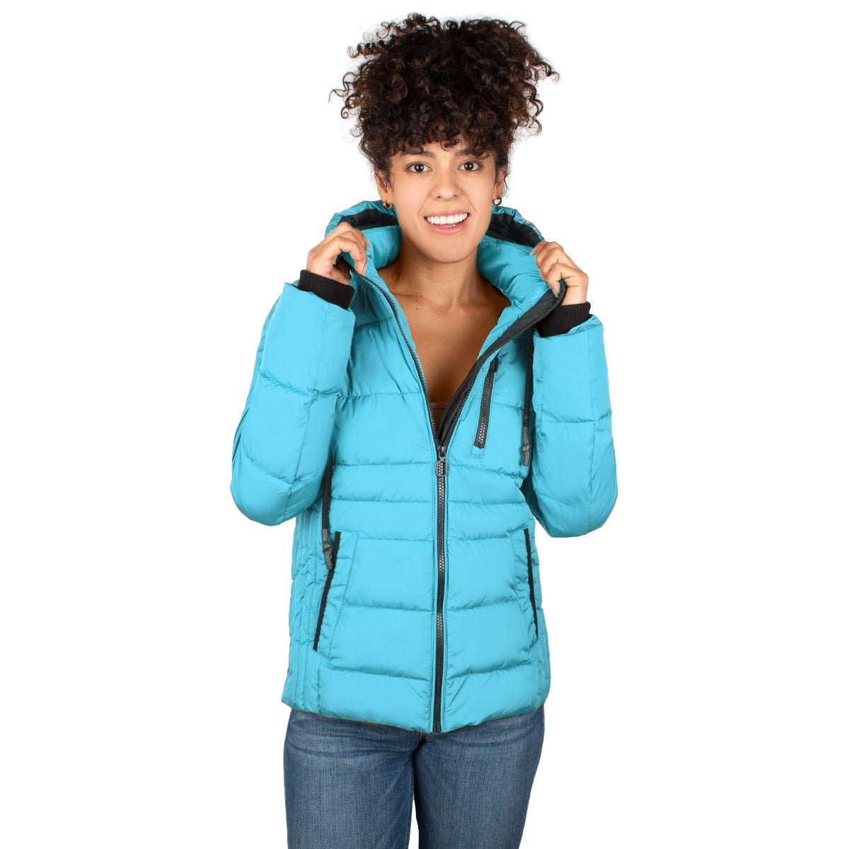 Foto 5 pulgar | Chamarra Greenlander Capitonada Gorro Ajustable Azul Claro Para Mujer