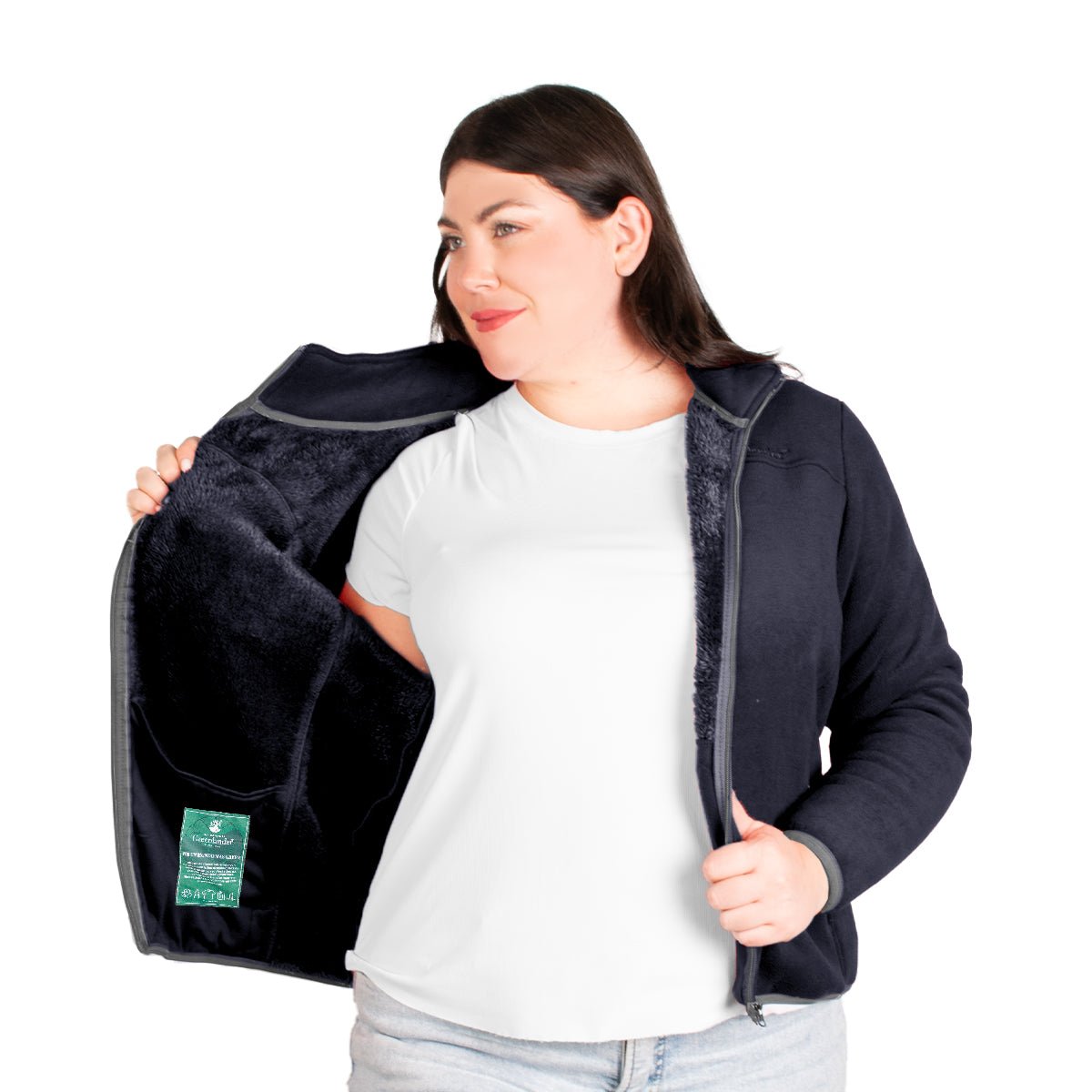 Foto 5 | Sudadera Greenlander Eco Fleece Con Fur Tallas Extra Color Azul Marino Para Dama