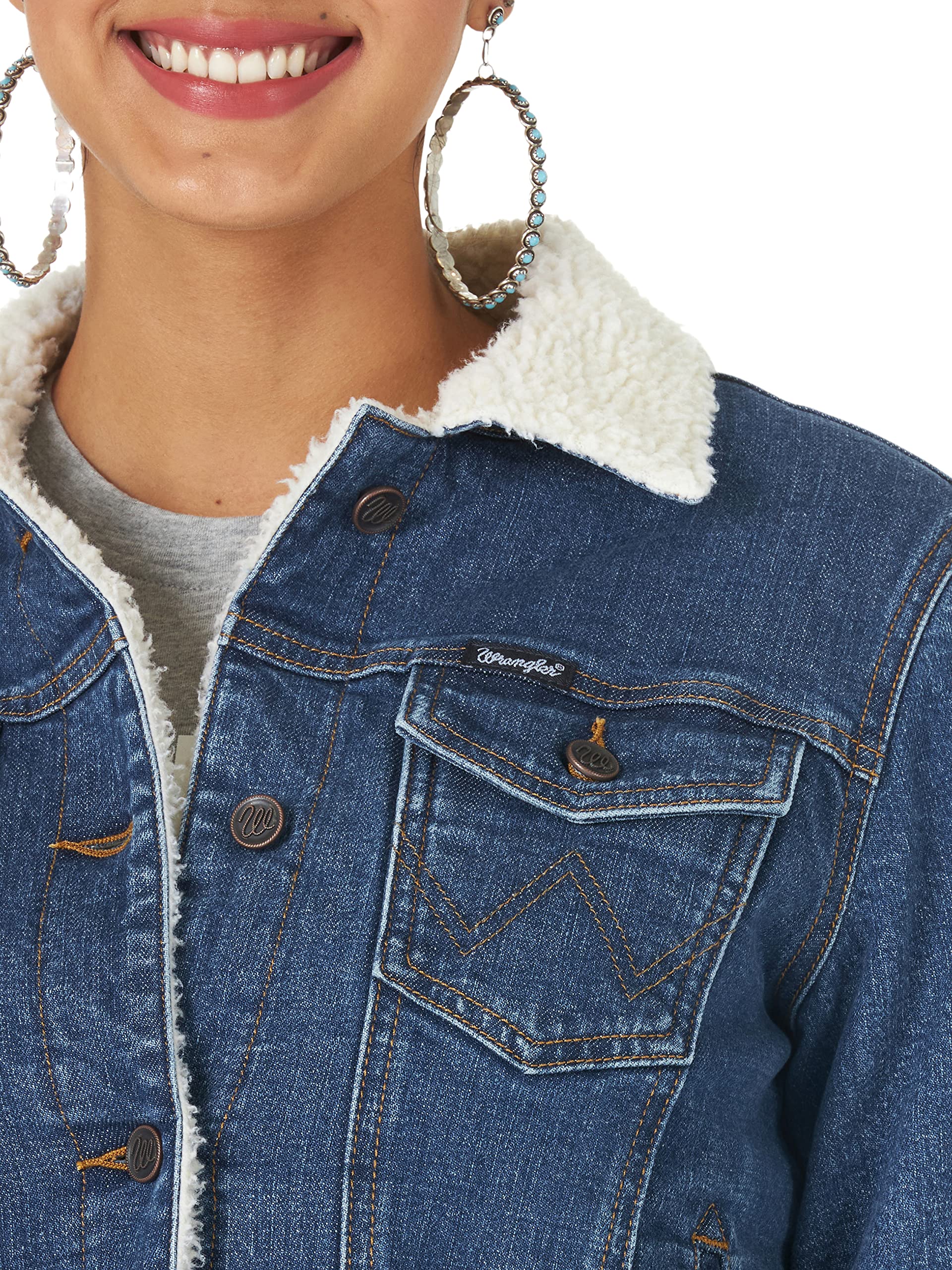 Foto 3 pulgar | Chaqueta Wrangler De Mezclilla Retro Con Forro Sherpa Para Mujer, Xxl - Venta Internacional.