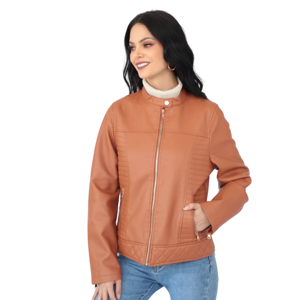 Chamarra De Vinipiel Para Mujer Café