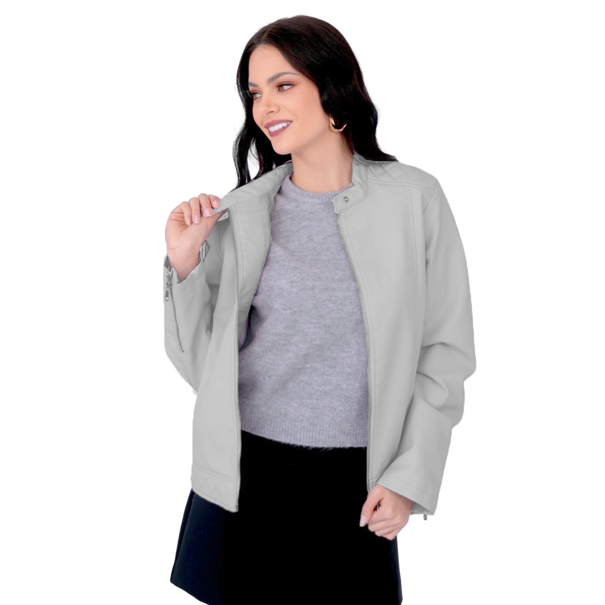 Chamarra De Vinipiel Para Mujer Gris