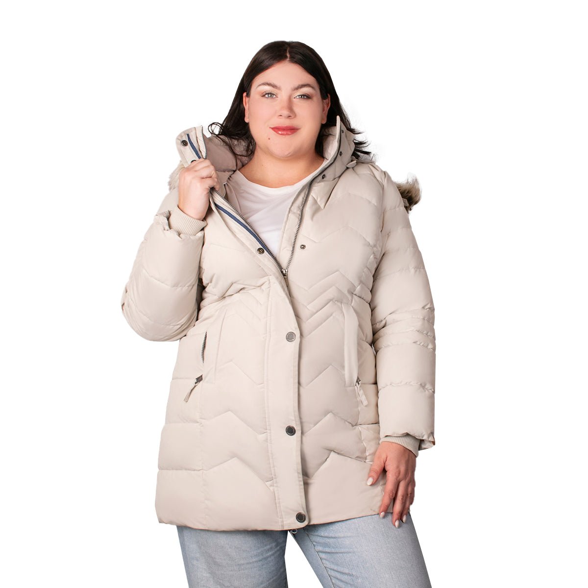 Foto 2 pulgar | Chamarra Greenlander Capitonada Con Gorro Desmontable Tallas Extra Para Mujer