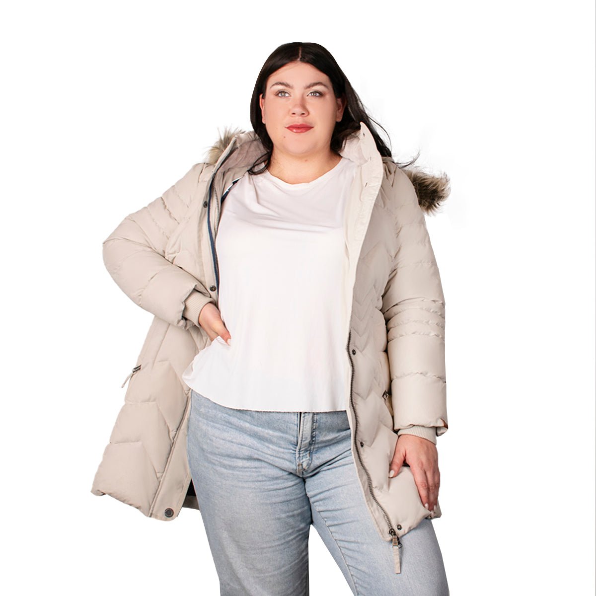 Foto 3 pulgar | Chamarra Greenlander Capitonada Con Gorro Desmontable Tallas Extra Para Mujer